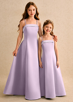 Azazie Izel Girls Formal vestidos de niña de las flores Vestido de Marfil Lila Esmerilada de Satin Mate de Corte en A con Plisado image2