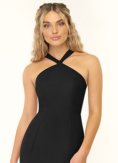Azazie Rue Bridesmaid Dresses Black A-Line Halter Chiffon Dress image6