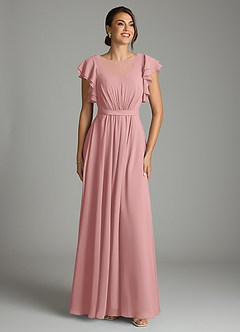 Azazie Daphne Modest Bridesmaid Dresses A-Line Ruffled Chiffon Floor-Length Dress image1