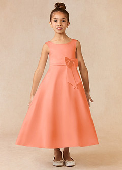 Azazie Lindy Flower Girl Dresses Sunset A-Line Pleated Matte Satin Dress image2