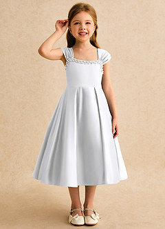 Azazie Yosemite Jurken voor bloemenmeisjes Baljurk Jurk van Mat Satijn Sweetheart Halslijn Wit image5