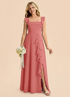 Azazie Nori Junior Blushing Pink A-Line Ruched Chiffon Dress image1