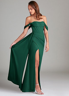 Azazie Amyra Bridesmaid Dresses Emerald Sheath Off the Shoulder Chiffon Convertible Dress image2