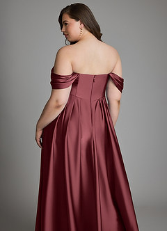 Azazie Loisa Robes de demoiselle d'honneur Robe Trapèze en Satin extensible Épaules dénudées Merlot image16