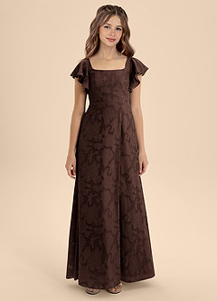 Azazie Bondi Junior Ganache A-Line Bow Floral Burnout Dress image6