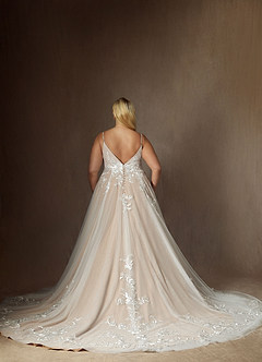 Azazie Rhodes Hochzeitskleider A-Linie V-Hals Pailletten Tüll Kleid Diamantweiß Nude image9