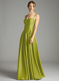 Azazie Evadina Bridesmaid Dresses Lemongrass A-Line Corset Stretch Satin Dress image3