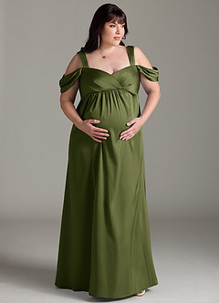 Azazie Rhea Robes de demoiselle d'honneur de maternité Robe Trapèze Épaule nue plissée Longueur ras du sol Satin extensible image1