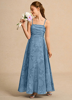 Azazie Pebbles Junior Formal Flower Girl Dresses Steel Blue A-Line Pleated Floral Burnout Dress image4