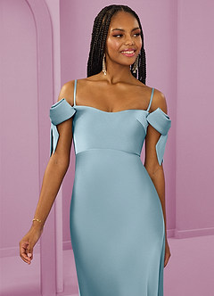 Barbie ♥ Azazie Bridesmaid Dresses Moody Blue Sheath Off the Shoulder Stretch Satin Convertible Dress image3