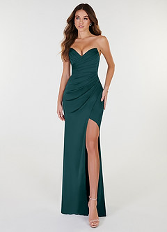 Azazie Yola Bridesmaid Dresses Pine Sheath V-Neck Pleated Stretch Satin Convertible Dress image1