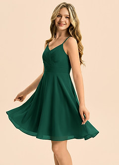 Azazie Avelina Junior Emerald A-Line Pleated Chiffon Dress image4