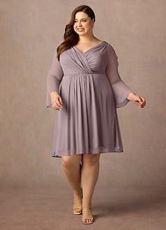 Azazie Teraso Final Sale Dusk A-Line Pleated Mesh Dress image13