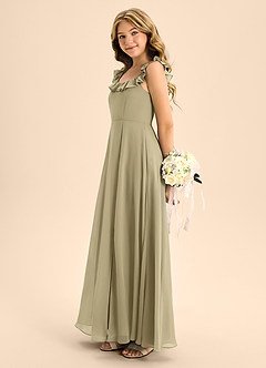 Azazie Callie Junior Moss Green A-Line Ruched Chiffon Dress image7