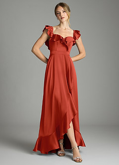 Azazie Lyra Bridesmaid Dresses Rust A-Line Off the Shoulder Stretch Satin Convertible Dress image3