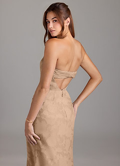 Azazie Leonis Jurken voor bruidsmeisjes Converteerbaar Jurk van Bloemen Burn-out met Kolom Strapless Champagne image7