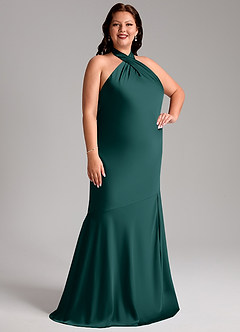 Azazie Lorena Robes de demoiselle d'honneur Robe Sirène en Satin extensible Plissée Vert Pin image10
