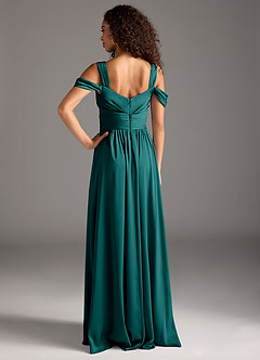Azazie Lianne Bridesmaid Dresses Peacock A-Line Off the Shoulder Stretch Satin Dress image5