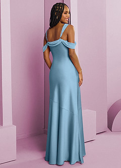 Barbie ♥ Azazie Vestidos de damas de honor Vestido de Azul Acero de Satén Elástico de Corte Recto con Plisado image2