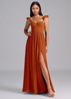 Azazie Denisse 신부 들러리 드레스 A라인 셔링 쉬폰 바닥 길이 드레스 image5