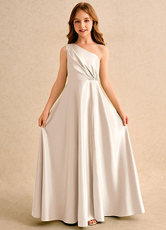 Azazie Puddles Junior Formal Jurken voor bloemenmeisjes A-Lijn Jurk van Mat Satijn One-Shoulder Wit Albast image5