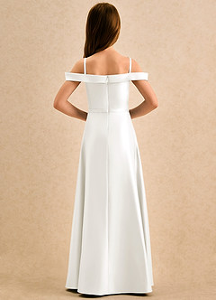 Azazie Jupie Girls Formal Final Sale Ivory A-Line Pleated Matte Satin Dress image6