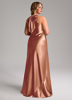 Azazie Doretta Kleider zum Anprobieren zu Hause Meerjungfrau-Linie Schleifen Metallischer Satin Kleid Espresso image9