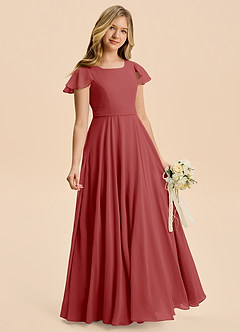 Azazie Cady Junior Rust A-Line Pleated Chiffon Dress image3