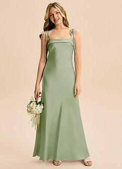 Azazie Willa Junior Dusty Sage A-Line Bow Stretch Satin Dress image4