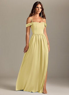 Azazie Calianna Bridesmaid Dresses Lemon Sorbet A-Line Off the Shoulder Stretch Satin Convertible Dress image7