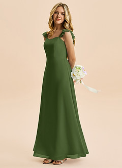 Azazie Mavie Junior A-Line Ruchede Chiffon Gulv-længde Junior brudepige Kjole image3