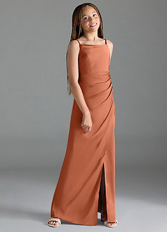 Azazie Leonis Junior Cedar Rose A-Line Pleated Stretch Satin Dress image3