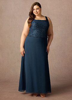 Azazie Cornelia Mother of the Bride Dresses Dark Navy Sheath Square Neckline Sequins Chiffon Dress image18