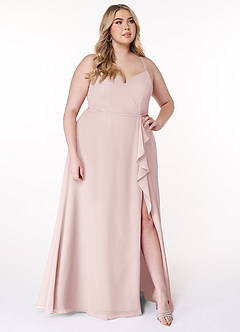 Azazie Naeem Bridesmaid Dresses Blushing Pink A-Line V-Neck Ruffle Chiffon Dress image9