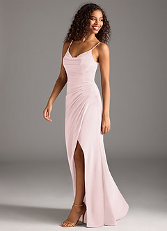 Azazie Deandra Bridesmaid Dresses Blushing Pink Mermaid Pleated Chiffon Dress image3