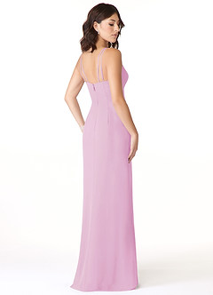 Azazie Leo Vestidos de damas de honor Vestido de Rosa Caramelo de Gasa de Corte Sirena con Cuello en V Plisado image4