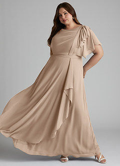 Azazie Aaliyah vestidos de dama de honor modestos Vestido de Corte En A Plisado Scoop Hasta el suelo Gasa image8