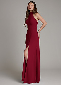 Azazie Myra Bridesmaid Dresses Burgundy A-Line High Neck Chiffon Dress image5