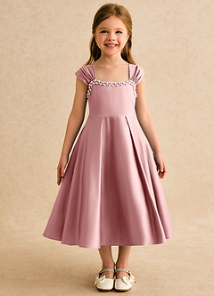 Azazie Yosemite Flower Girl Klänningar Klänning Balklänning i Matt satäng Hjärtformad urringning image4