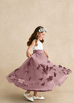 Azazie Vi Flower Girl Dresses Dusty Rose A-Line Sleeveless Tulle Dress image2