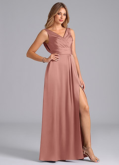 Azazie Karina Bridesmaid Dresses Rosette A-Line Pleated Stretch Satin Dress image5