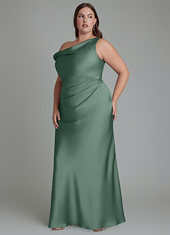 Azazie Emerson Bridesmaid Dresses Eucalyptus Mermaid Off the Shoulder Stretch Satin Dress image11