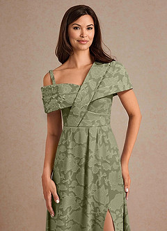 Azazie Milton Mother of the Bride Dresses Pistachio A-Line Pleated Floral Burnout Dress image7