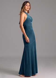 Azazie Drita Final Sale Black Mermaid Pleated Velvet Dress image3