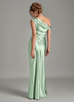 Azazie Emerson Robes de demoiselle d'honneur Robe Sirène en Satiné métallisé Épaule décolletée Matcha image2
