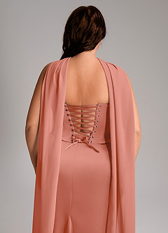 Azazie Sorrel Brautjungfernkleider Wandelbar Meerjungfrau-Linie Schulterfrei Stretch-Satin Kleid Lachsrosa image12