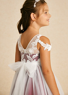 Azazie Sunnie Flower Girl Dresses Pomegranate A-Line Lace Tulle Dress image1