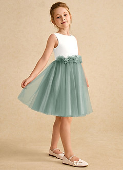 Azazie Louisa Blumenmädchenkleider A-Linie ärmellos Tüll Kleid Elfenbein Silber Salbei image5
