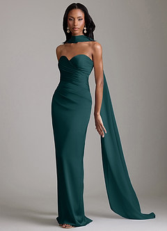 Azazie Sonora Vestidos de damas de honor Vestido de Pino de Satén Elástico de Corte Recto con Sin tirantes image10