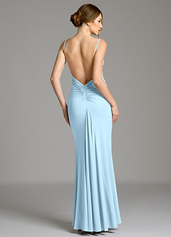 Azazie Jolene Brautjungfernkleider Meerjungfrau-Linie Rechteckiger Ausschnitt Premium Stretch Jersey Kleid Himmelblau image5